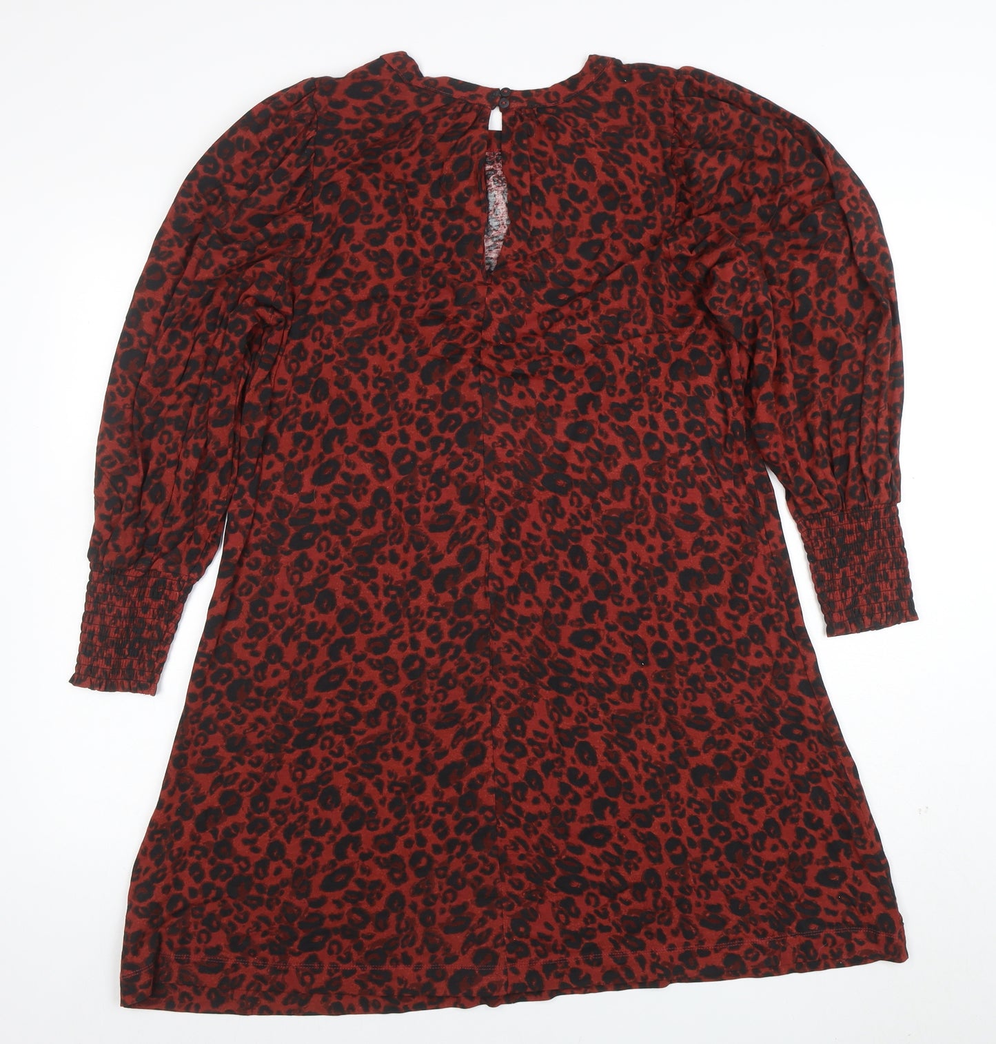Next Women Red Leopard Print Shift Dress Size 10 Long Sleeve