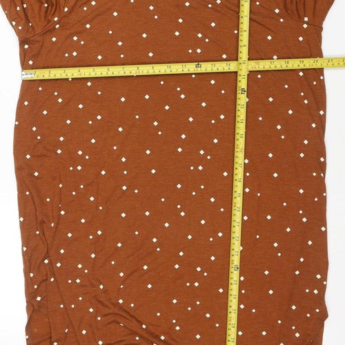 Next Womens Brown Polka Dot Long Sleeve Shift Dress Size 18