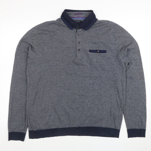 Ted Baker London Men's Grey Long Sleeve Cotton Polo Shirt Size S