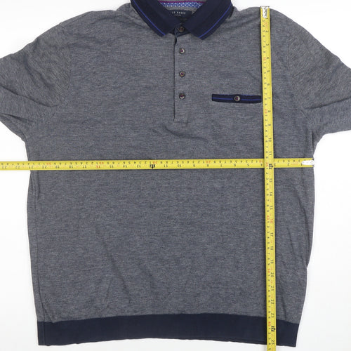 Ted Baker London Men's Grey Long Sleeve Cotton Polo Shirt Size S