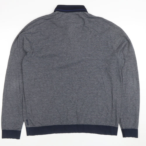 Ted Baker London Men's Grey Long Sleeve Cotton Polo Shirt Size S
