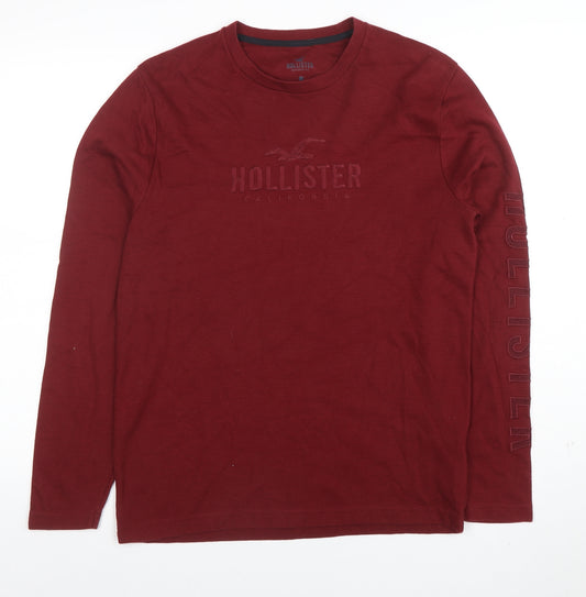 Hollister Men’s Red Long Sleeve Crew Neck Logo T-Shirt Size S