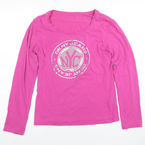 DKNY Jeans Womens Pink Long Sleeve Scoop Neck Stretch T-Shirt M
