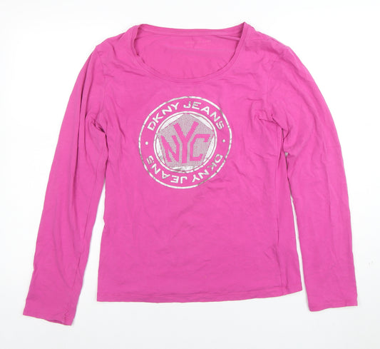 DKNY Jeans Womens Pink Long Sleeve Scoop Neck Stretch T-Shirt M