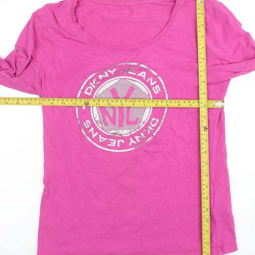 DKNY Jeans Womens Pink Long Sleeve Scoop Neck Stretch T-Shirt M