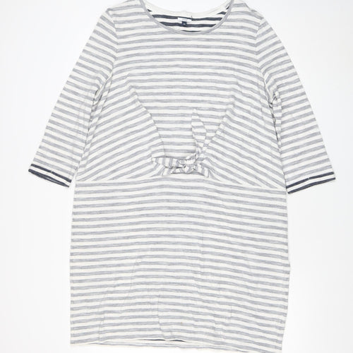 DASH Women’s White & Navy Striped Cotton Tie Front Shift Dress Size 16