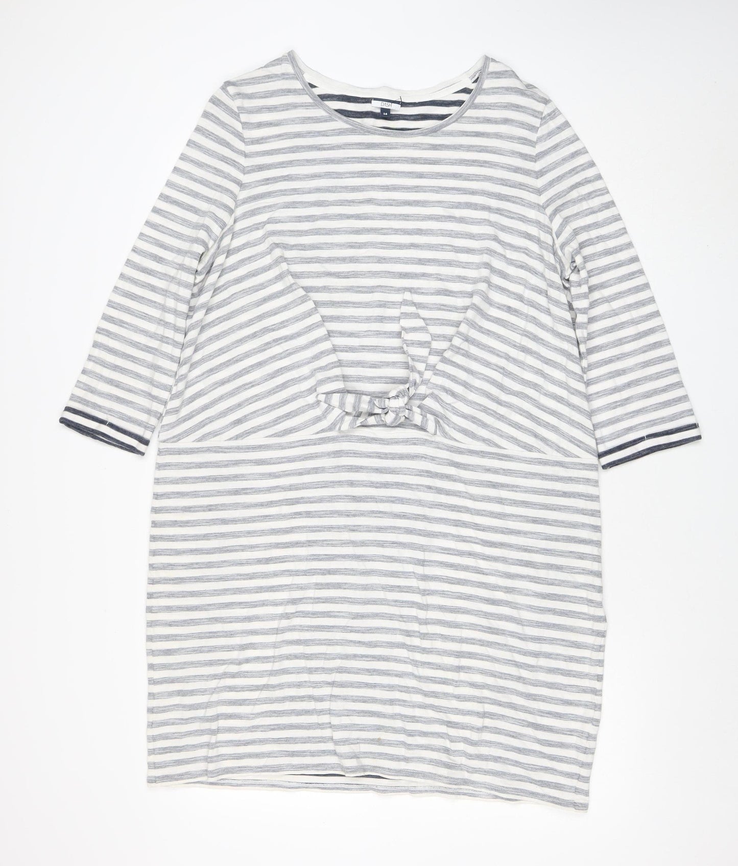 DASH Women’s White & Navy Striped Cotton Tie Front Shift Dress Size 16