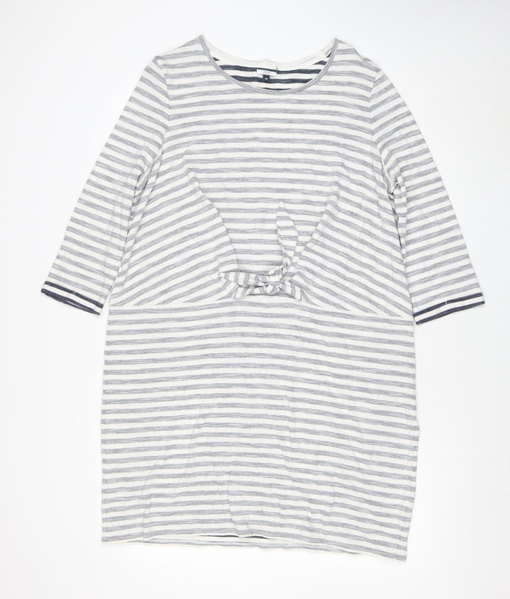 DASH Women’s White & Navy Striped Cotton Tie Front Shift Dress Size 16