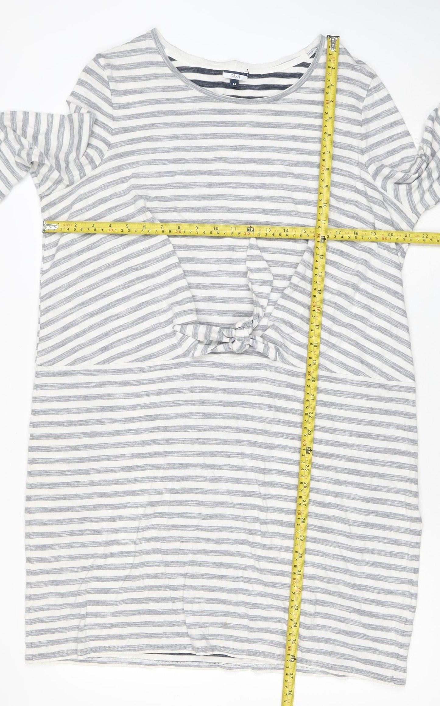 DASH Women’s White & Navy Striped Cotton Tie Front Shift Dress Size 16