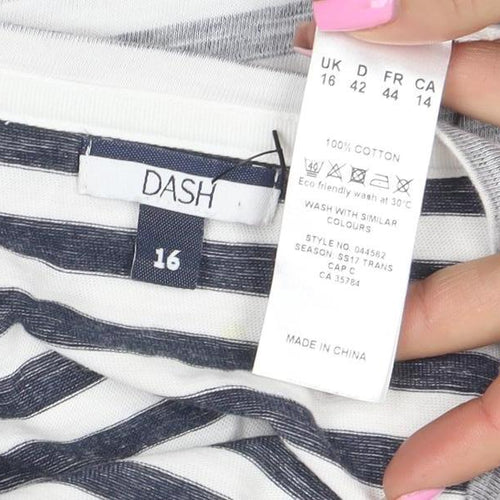 DASH Women’s White & Navy Striped Cotton Tie Front Shift Dress Size 16