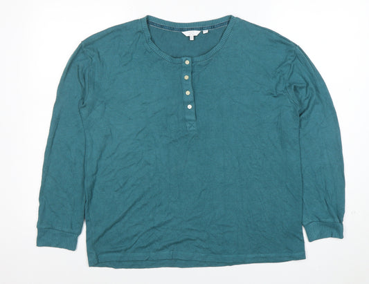 FatFace Womens Teal Cotton Henley Jumper Size 10 Long Sleeve