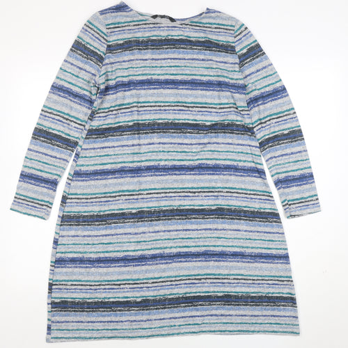 Bonmarche Women's Blue Striped Shift Dress Size 12 Long Sleeve