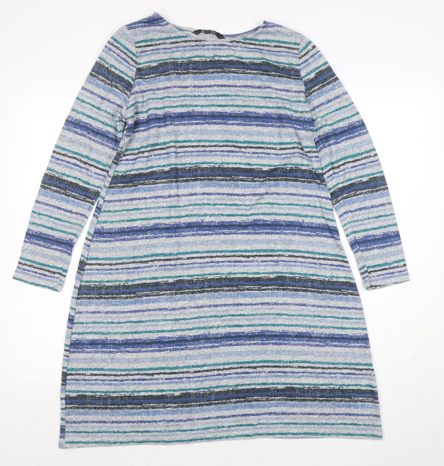 Bonmarche Women's Blue Striped Shift Dress Size 12 Long Sleeve