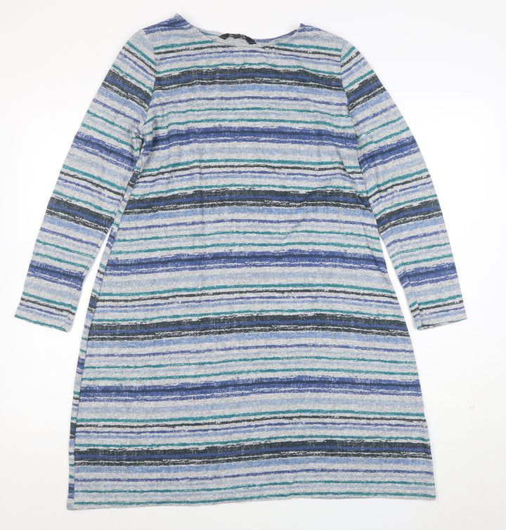 Bonmarche Women's Blue Striped Shift Dress Size 12 Long Sleeve