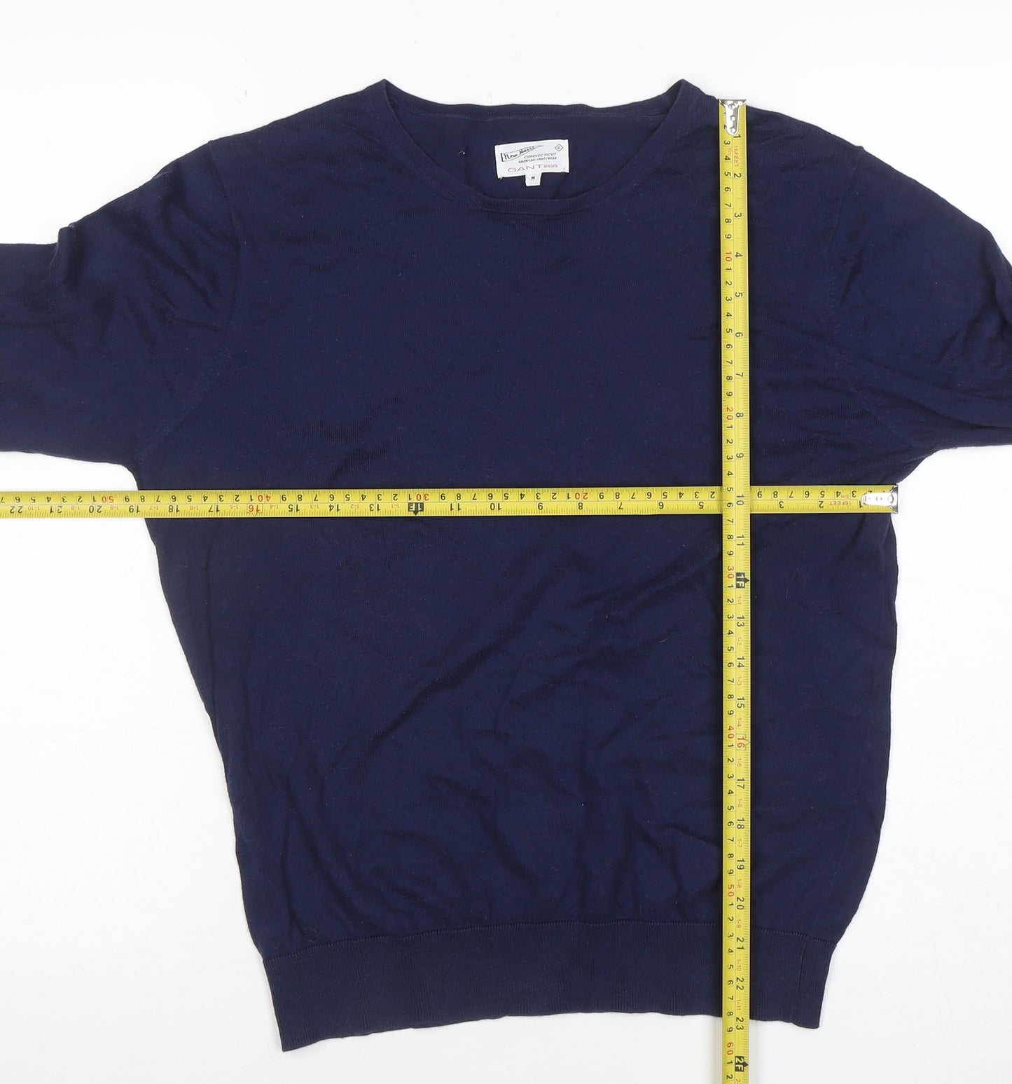 Gant Men's Blue Cotton Crew Neck Pullover Jumper Size S
