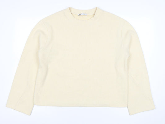 ZARA Womens Beige Ribbed Pullover Sweatshirt Size M Classic Fit