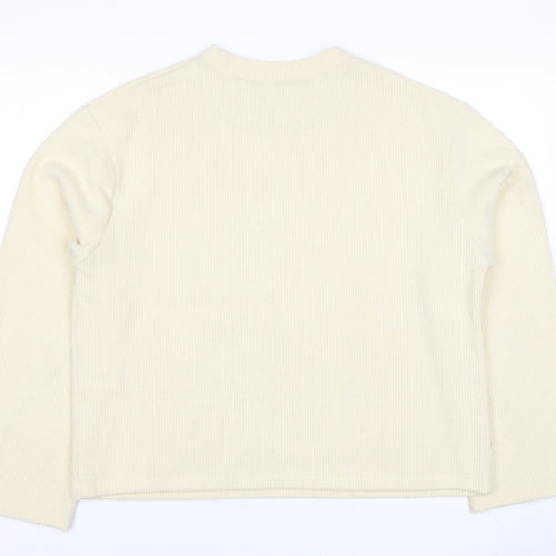 ZARA Womens Beige Ribbed Pullover Sweatshirt Size M Classic Fit
