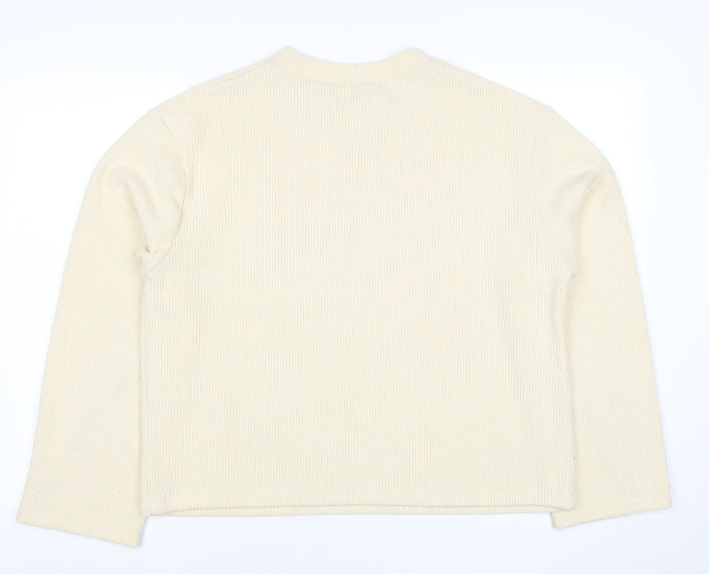 ZARA Womens Beige Ribbed Pullover Sweatshirt Size M Classic Fit