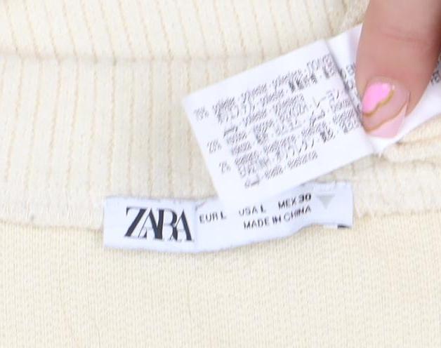 ZARA Womens Beige Ribbed Pullover Sweatshirt Size M Classic Fit