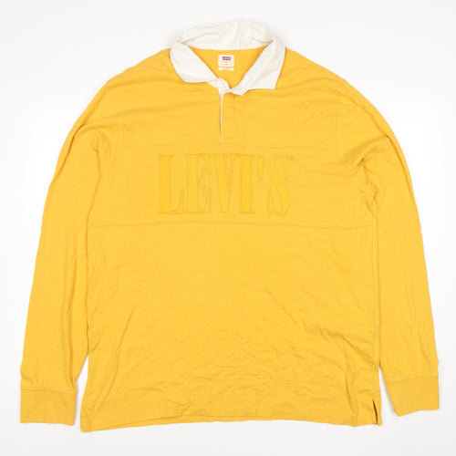 Levi's Men's Yellow Long Sleeve Polo Shirt XL Relaxed Fit Classic Cotton