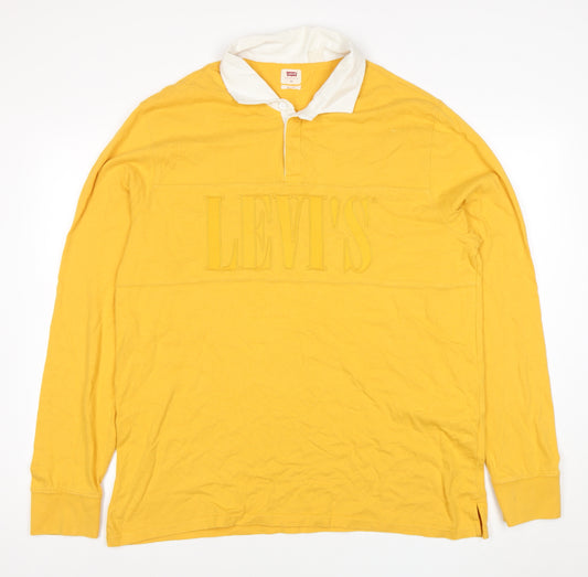 Levi's Men's Yellow Long Sleeve Polo Shirt XL Relaxed Fit Classic Cotton