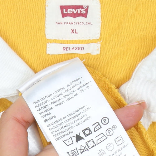 Levi's Men's Yellow Long Sleeve Polo Shirt XL Relaxed Fit Classic Cotton