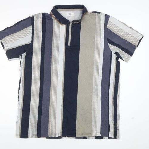 EASY Men's Multicoloured Striped 1/4 Zip Cotton Polo Shirt XL