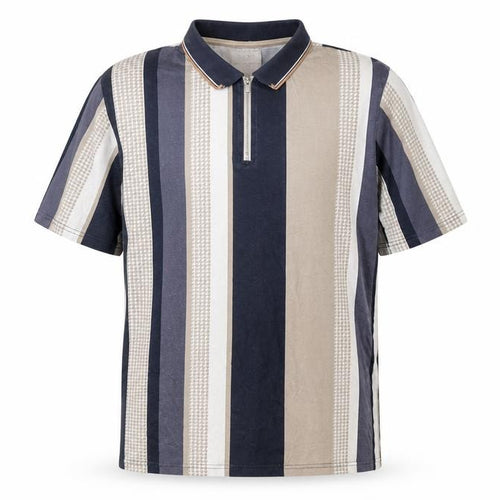 EASY Men's Multicoloured Striped 1/4 Zip Cotton Polo Shirt XL