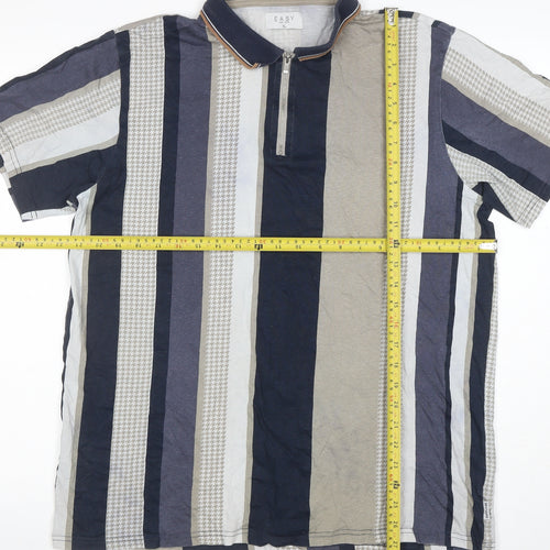 EASY Men's Multicoloured Striped 1/4 Zip Cotton Polo Shirt XL