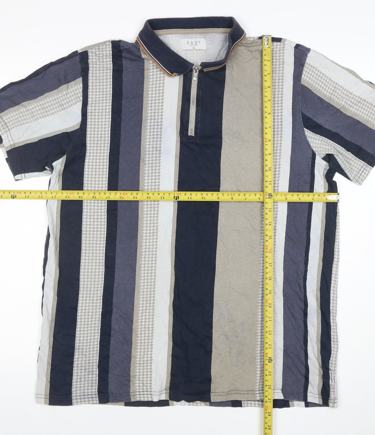 EASY Men's Multicoloured Striped 1/4 Zip Cotton Polo Shirt XL