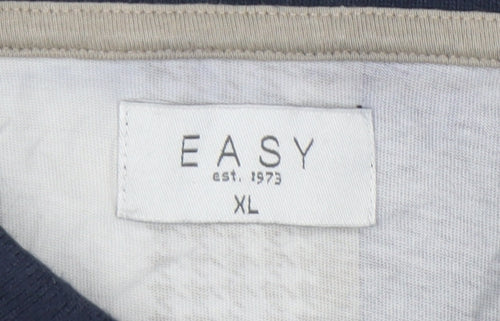EASY Men's Multicoloured Striped 1/4 Zip Cotton Polo Shirt XL
