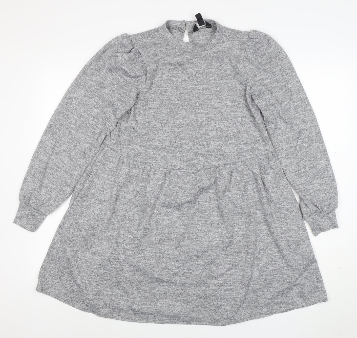 New Look Women Grey Size 10 Knit Long Sleeve Skater Dress