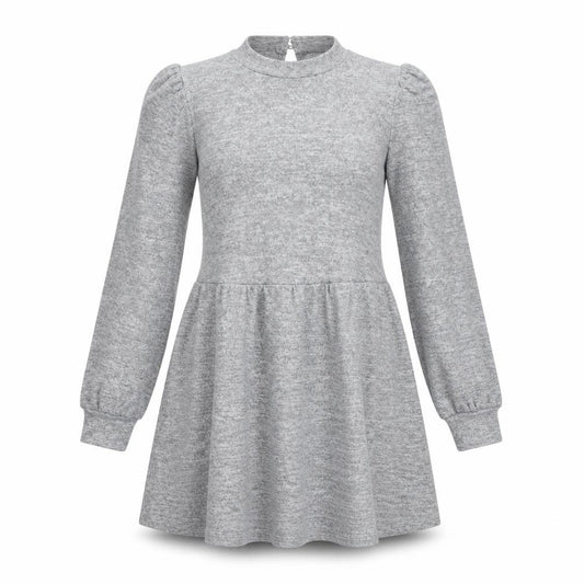 Front view of New Look Women Grey, size 10, Knit Long Sleeve Skater Dress