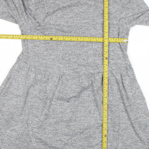 New Look Women Grey Size 10 Knit Long Sleeve Skater Dress