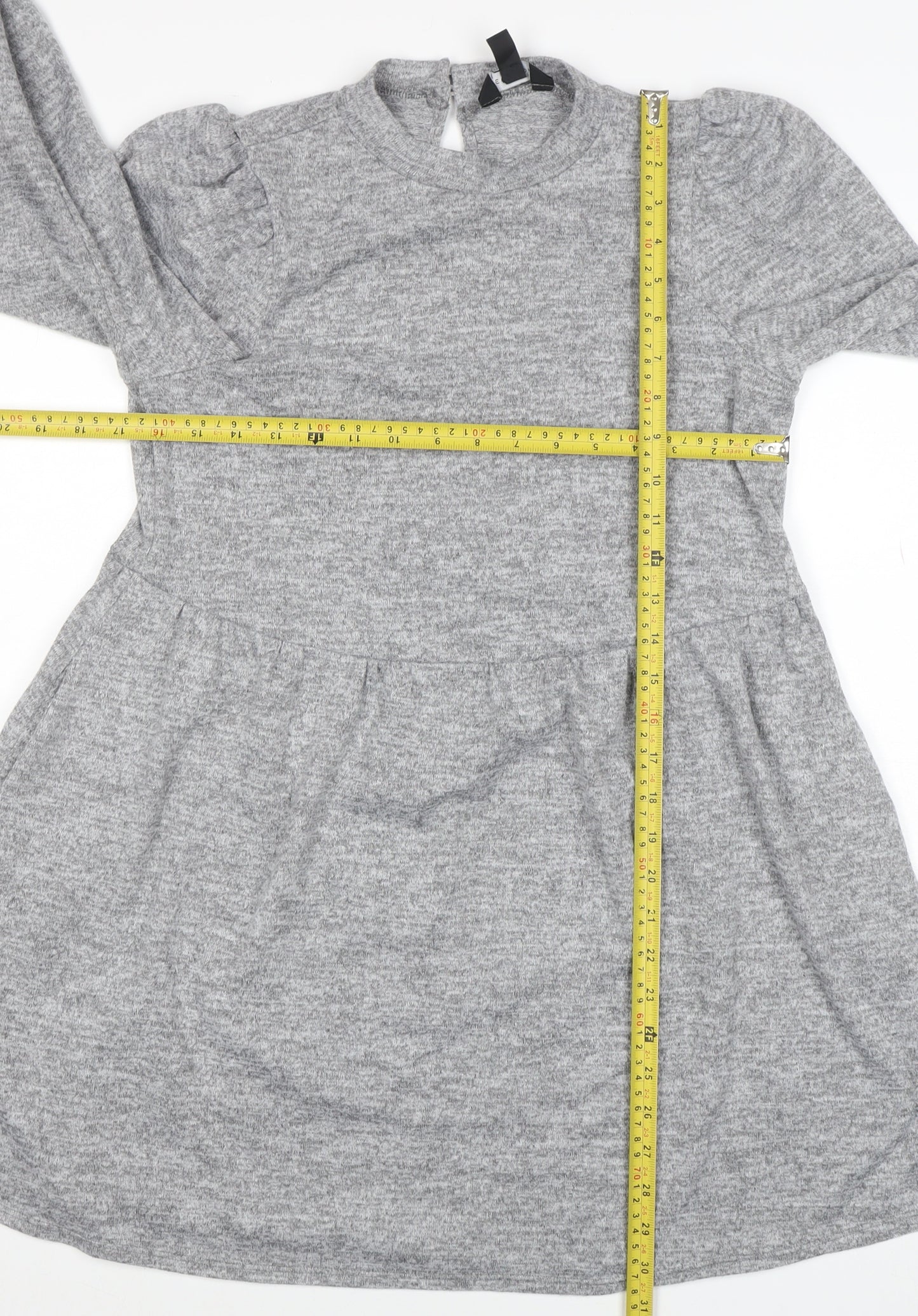 New Look Women Grey Size 10 Knit Long Sleeve Skater Dress