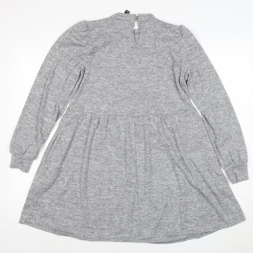 New Look Women Grey Size 10 Knit Long Sleeve Skater Dress