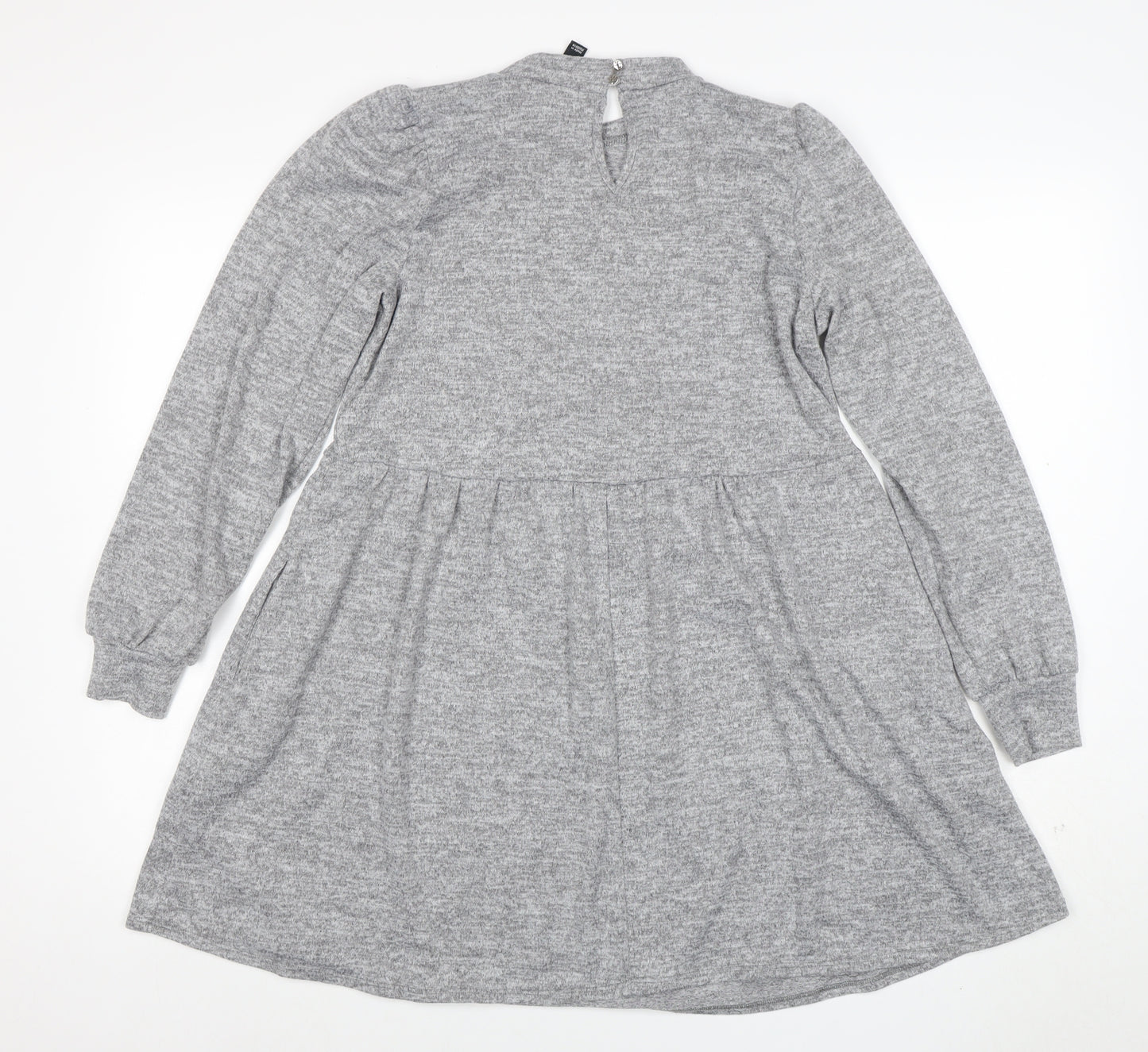 New Look Women Grey Size 10 Knit Long Sleeve Skater Dress