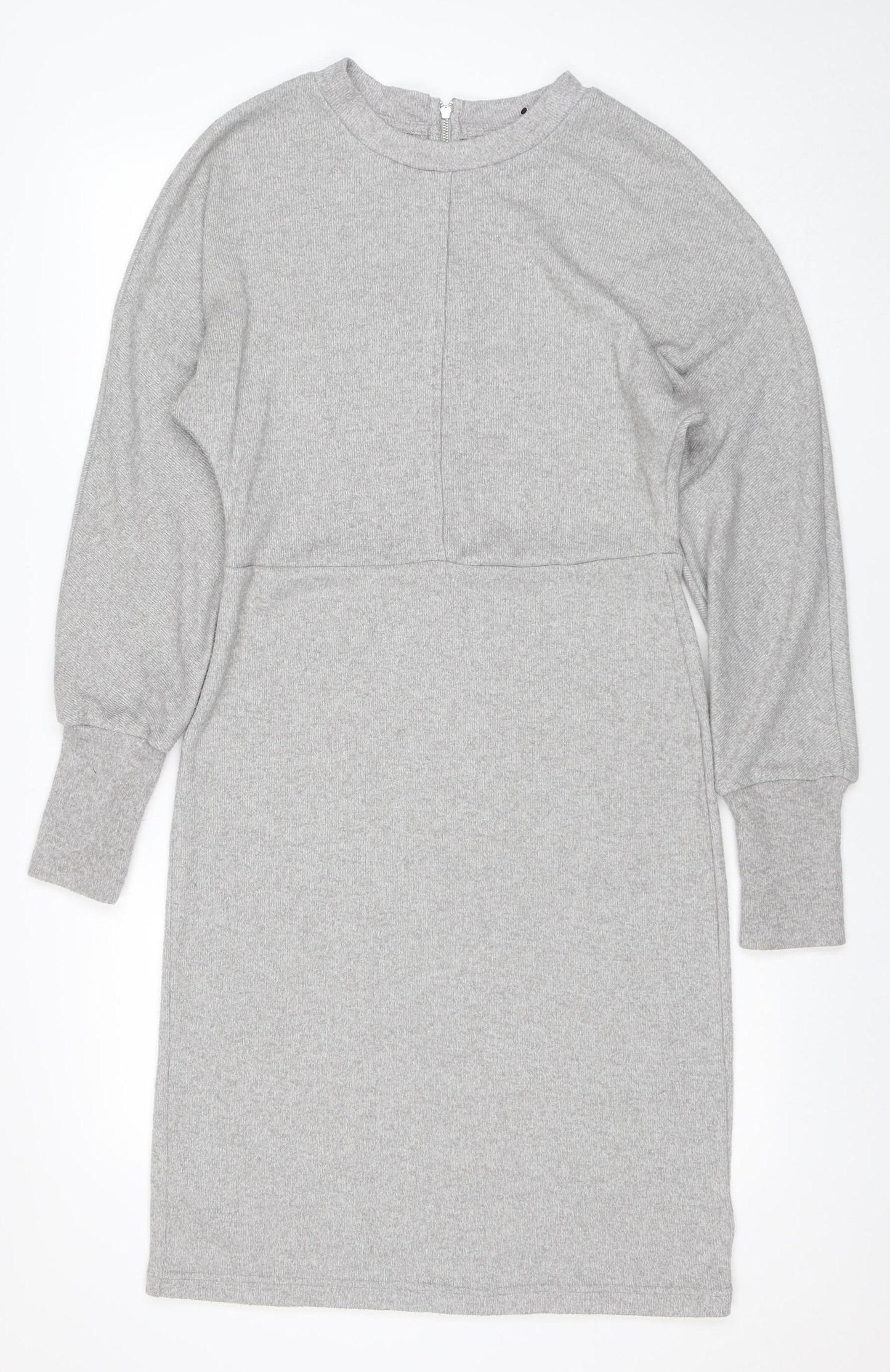 Next Women Grey Size 10 Bodycon Knit Long Sleeve Dress