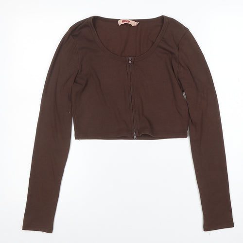 MISSPAP Women’s Brown Cropped Long Sleeve Zip Top Size L