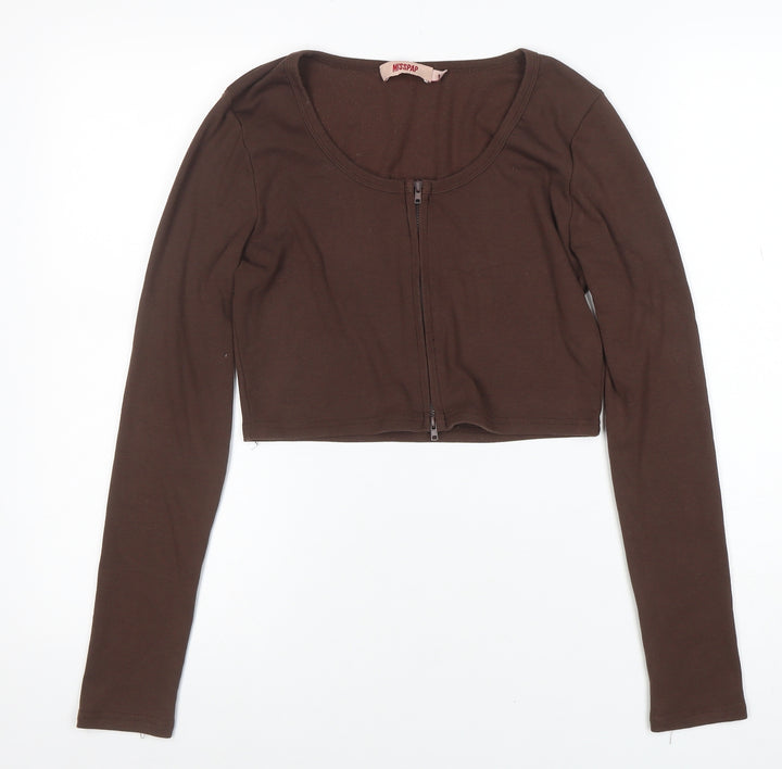 MISSPAP Women’s Brown Cropped Long Sleeve Zip Top Size L