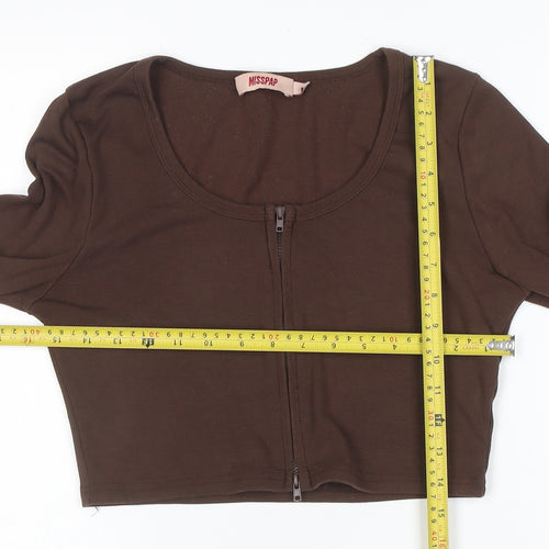 MISSPAP Women’s Brown Cropped Long Sleeve Zip Top Size L
