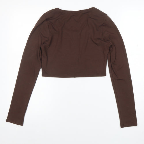 MISSPAP Women’s Brown Cropped Long Sleeve Zip Top Size L