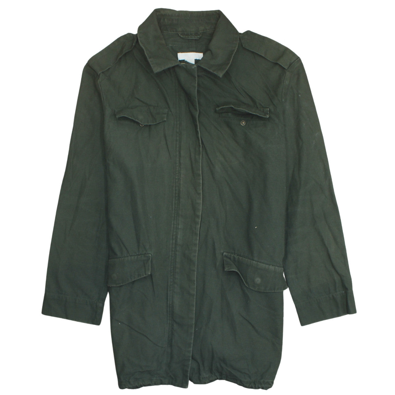 H&M Women's Green Military Jacket Size 12 Cotton Long Casual Style