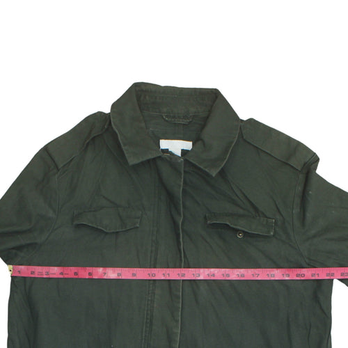 H&M Women's Green Military Jacket Size 12 Cotton Long Casual Style