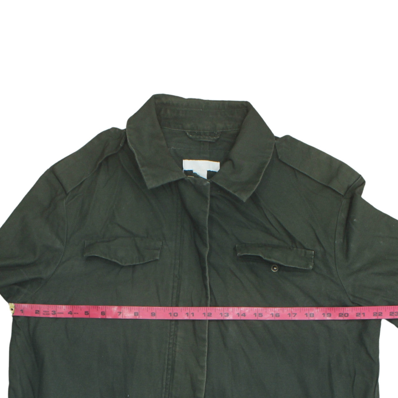 H&M Women's Green Military Jacket Size 12 Cotton Long Casual Style