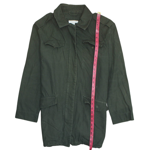 H&M Women's Green Military Jacket Size 12 Cotton Long Casual Style