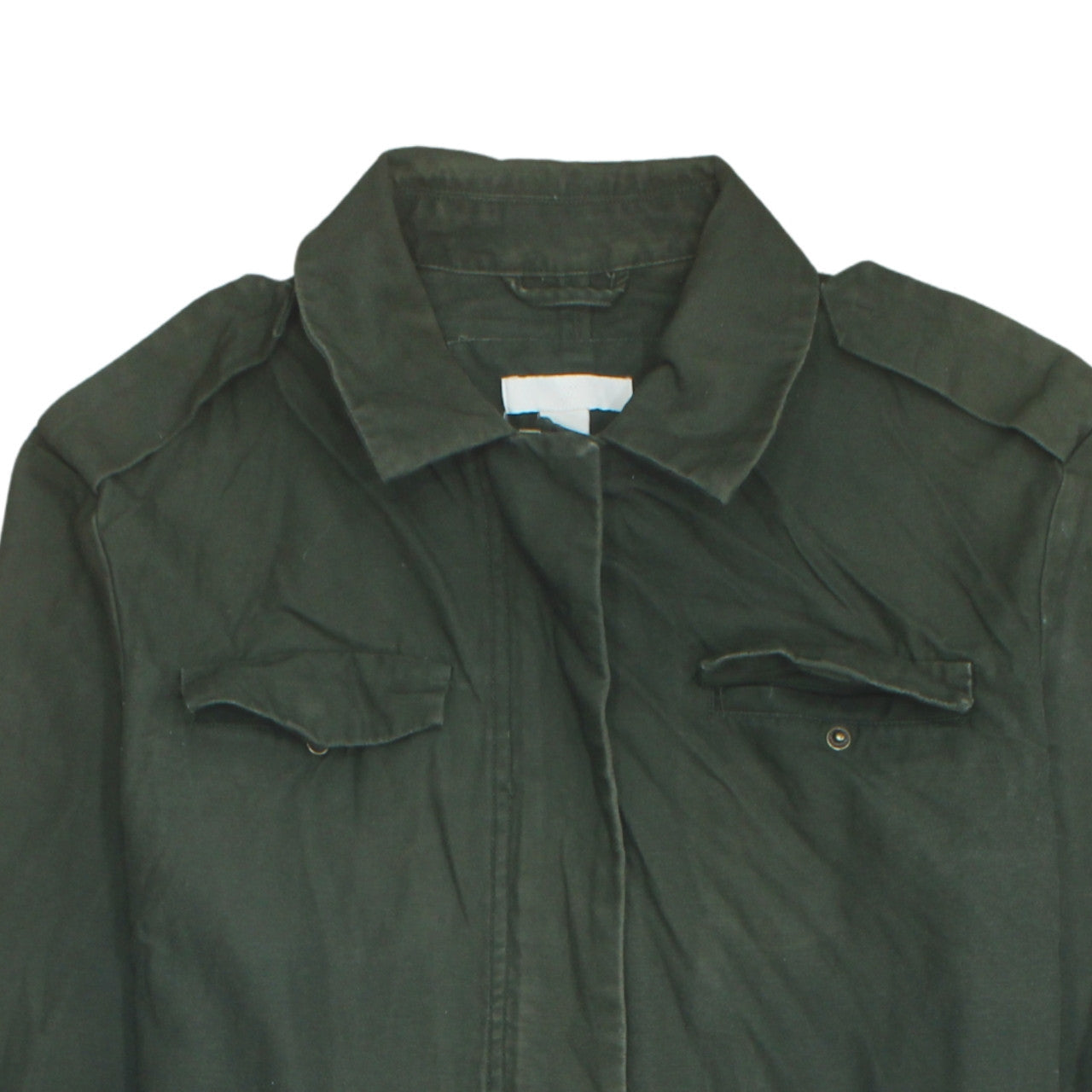 H&M Women's Green Military Jacket Size 12 Cotton Long Casual Style