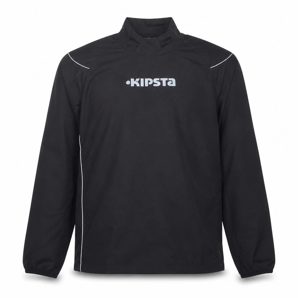Front view of Kipsta Men's Black L Pullover Windproof Football Training Jacket