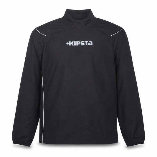 Front view of Kipsta Men's Black L Pullover Windproof Football Training Jacket