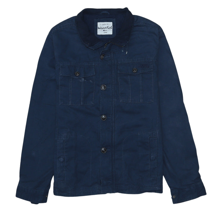 Weird Fish Men's Blue Cotton Button-Up Casual Jacket Size L